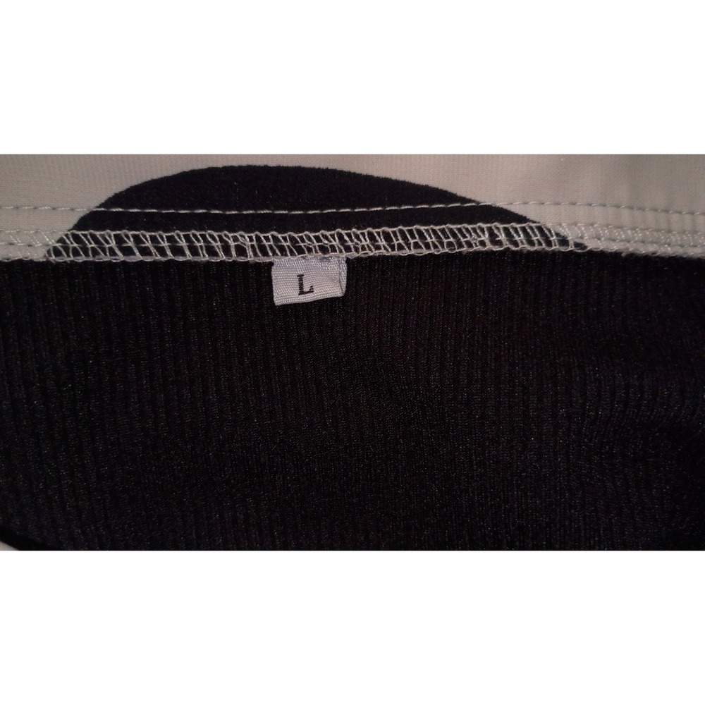 Dark Moody Office Siren Abstract Print Blouse Swiss Dot Collar Top Black White L - Picture 4 of 7